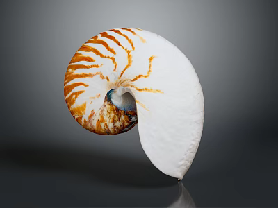 Nautilus Shell With Orange And White Striped Spiral On Gray Background 3d model