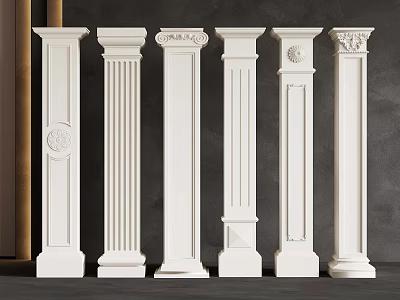 White Classical Columns With Various Intricate Decorative Carvings And Designs 3d model