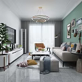 Modern Living Room Interior Design With Green Wall Chandelier Sofa Artwork And Indoor Plant