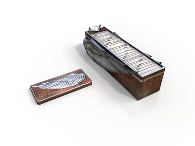 Wooden Musical Instrument Dulcimer With Strings And Decorative Box Featuring Wing Design 3d model