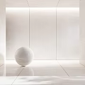 White Marble Wall Panels And Floor Tiles With Decorative Sphere In Modern Interior