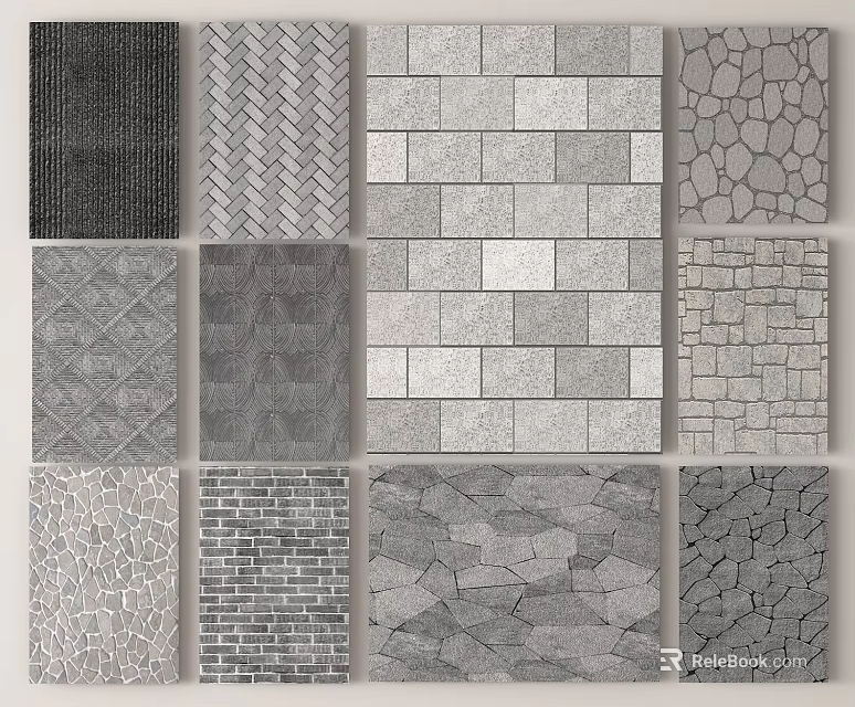 Various Gray Stone Textures Collection With Different Patterns For Design Projects 3d model