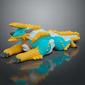 Blue and Yellow Dragon Sculpture with Detailed Carving and Mythical Design Features