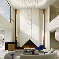 Modern Duplex Living Room Interior With High Ceiling And Crystal Chandelier