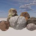 Natural Stone and Wood Decorative Pieces with Diverse Textures and Sizes