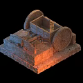 Ancient Stone Carriage Model With Large Wheels On Detailed Stone Base