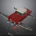 Red Car Airplane Hybrid Model with Blue Yellow Wings and Propeller Decoration on Reflective Surface