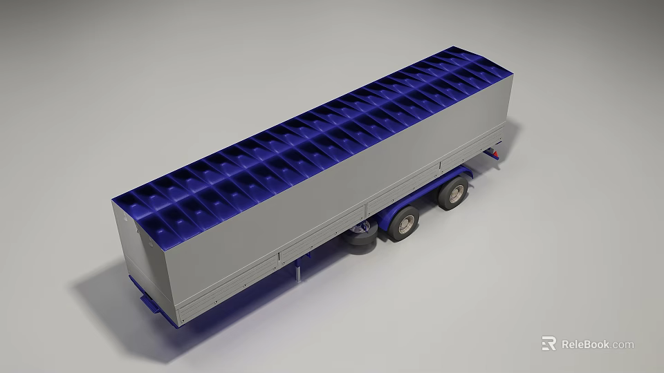 Functional Cargo Trailer With Gray Body Blue Top Grooved Surface And Dual Wheels 3d model