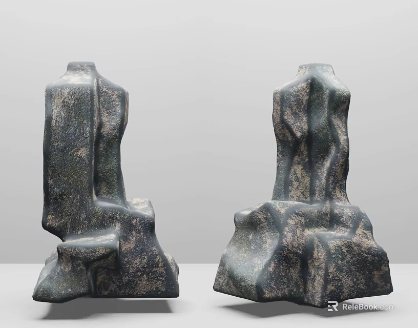Unique Stone Wood Sculptures With Irregular Shape And Natural Texture Design 3d model 
