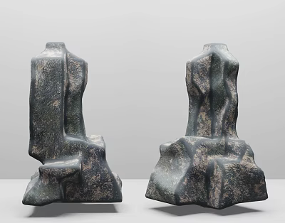 Unique Stone Wood Sculptures With Irregular Shape And Natural Texture Design 3d model