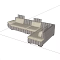 Modern Sectional Sofa Featuring Plaid Pattern And Soft Cushions On Marble Floor 3d model