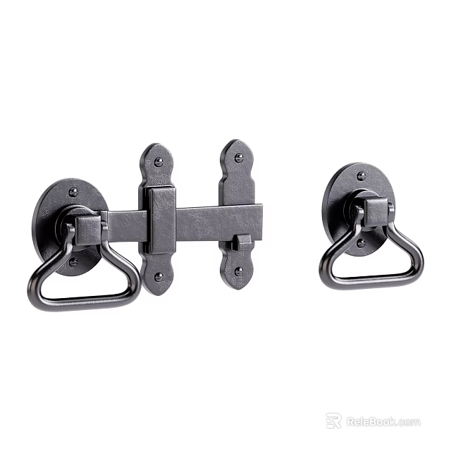 Vintage Black Metal Decorative Ornament Set With Ring Handle And Plate Design 3d model 
