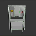 Metal Safety Storage Cabinet With Open Doors And Red Yellow Warning Labels