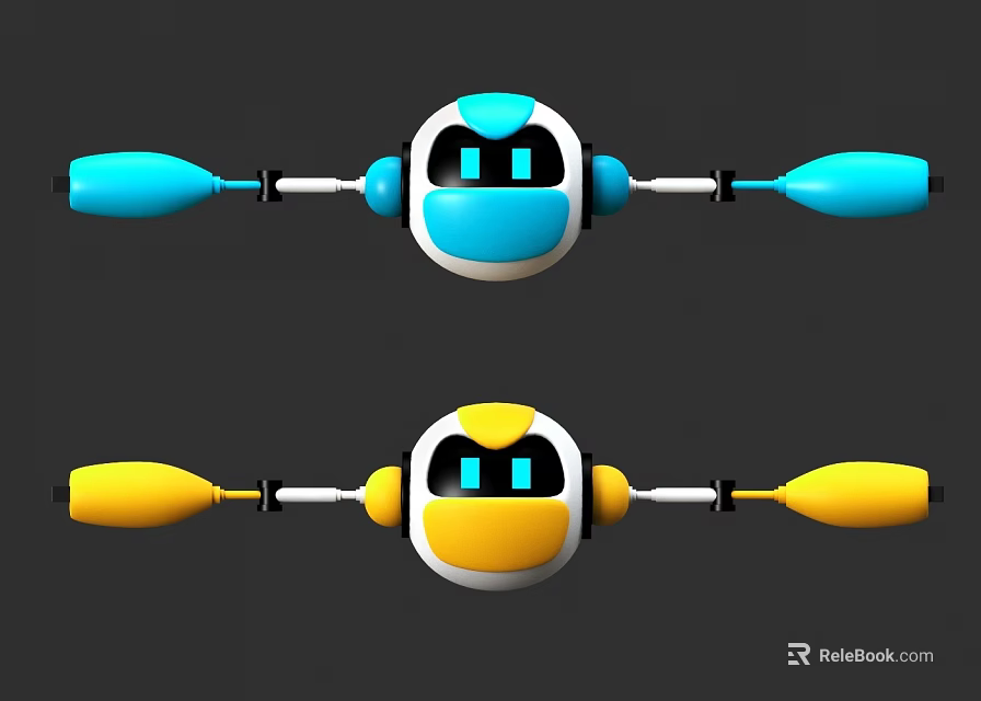 Game Movie Character Robot With Round Body Blue Yellow Appendages And Blue Eyes 3d model 