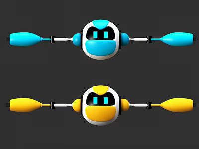 Game Movie Character Robot With Round Body Blue Yellow Appendages And Blue Eyes 3d model