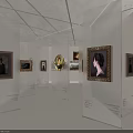Contemporary Art Gallery Exhibition with Transparent Display Cases and Framed Paintings in Modern Space 3d model