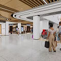 Spacious Modern Shopping Mall Lobby With People Walking Shops Escalator And Bright Lighting