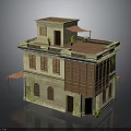 Traditional Multi Story Building With Arched Windows Wooden Balcony Terracotta Roof And Vines