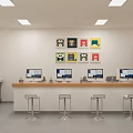 Shop Front Desk With Bar Counter Stools Cartoon Animal Artworks Computers Printer And Green Plants