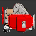 Detailed Red And Silver Engine 3D Model With Fan Pipes And Mechanical Components