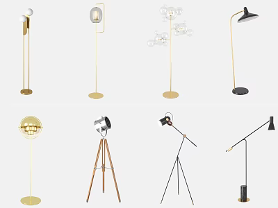 Modern Floor Lamps With Various Designs Metal Stands And Tripod Bases 3d model