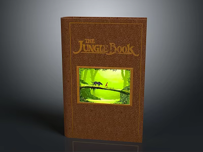 The Jungle Book Cover With Brown Design Golden Title And Green Jungle Illustration 3d model