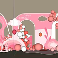 Pink Happy Birthday Party Decoration With Balloons Cloud Arch And Sign