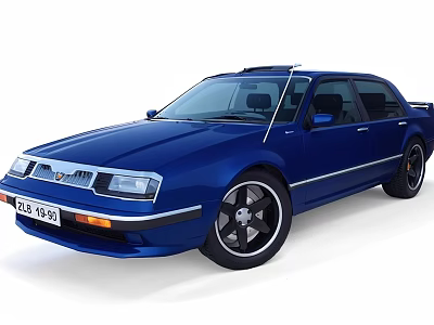 Blue Classic Sedan Car With Black Wheels And Vintage Exterior Design 3d model