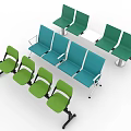 Colorful Public Chairs With Green And Blue Seats And Metal Frames For Public Spaces