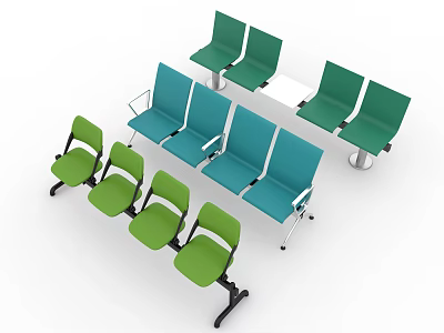Colorful Public Chairs With Green And Blue Seats And Metal Frames For Public Spaces 3d model