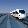 White Streamlined High Speed Train Running On Railway Tracks Under Blue Sky 3d model