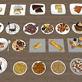 Assorted Delicious Food Plates With Desserts Nuts Cakes And Snacks On Wooden Table