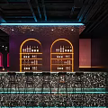 Modern Bar Interior With Neon Lights Moon Decor And Glowing Floor Tiles