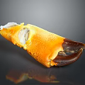 Cooked Crab Claw with Vibrant Orange Shell and Brown Tip on Black Reflective Surface 3d model
