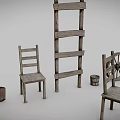 Rustic Wooden Farm Tools Collection Featuring Ladder Chairs Wheels Fork Shovel Planks And Bucket