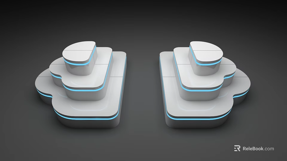 Modern White Display Island With Blue Lighting And Symmetric Structure Design 3d model