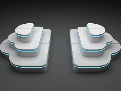 Modern White Display Island With Blue Lighting And Symmetric Structure Design 3d model