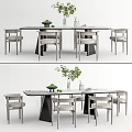 Modern Dining Table Set With Marble Tabletop Gray Chairs And Green Plants 3d model
