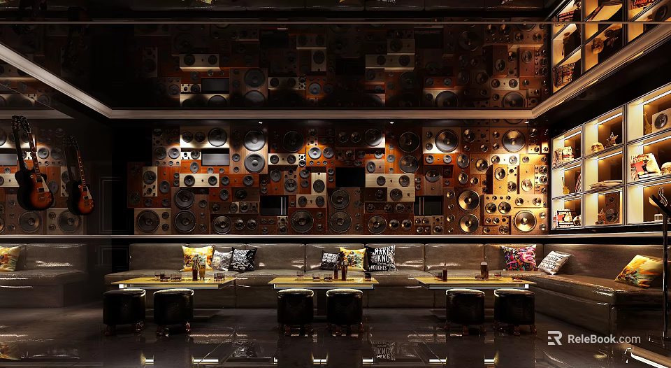 Stylish KTV Lounge Interior With Decorative Wall Panels And Comfortable Sofa Seating 3d model 