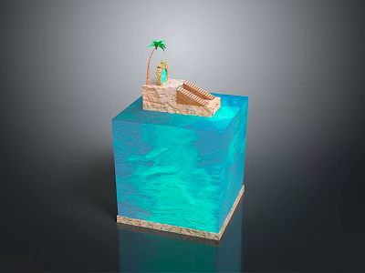 Tropical Landscape With Blue Water Sandy Beach Palm Tree And Deck Chair 3d model