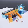 Colorful Kids Playground Equipment with Slide Climbing Structure and Interactive Elements 3d model