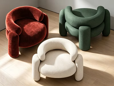 Modern Rounded Accent Chairs In Red Green Beige With Unique Armrests For Indoor Bright Space 3d model