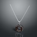 Stylish Silver Chain Necklace With Tire Tread Pendant And Black Center Design