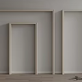 Three Different Sizes Light Colored Wooden Door Arches Standing Against Gray Wall On Wooden Floor