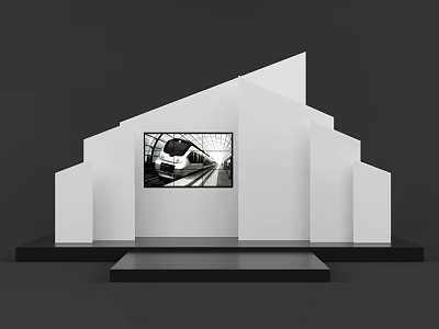Modern White Display Structure With Screen Showing High Speed Train 3d model