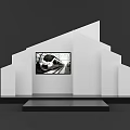 Modern White Display Structure With Screen Showing High Speed Train