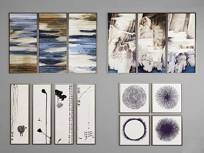 Various Style Landscape Paintings With Abstract Natural Motifs And Framed Artworks 3d model