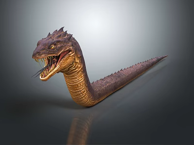 Mythical Serpent Character With Horned Head Scaled Body And Fierce Open Mouth 3d model