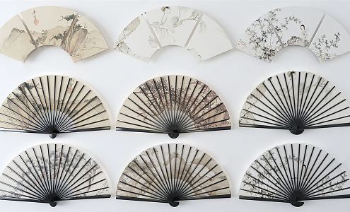 New Chinese style fan wall decoration combination 3d model