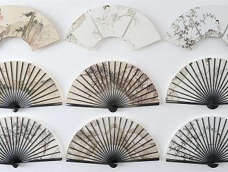 New Chinese style fan wall decoration combination 3d model